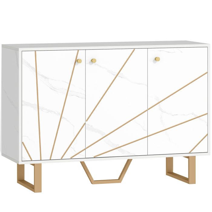 KORAL Wooden Sideboard 3 Door with Metal Legs - White