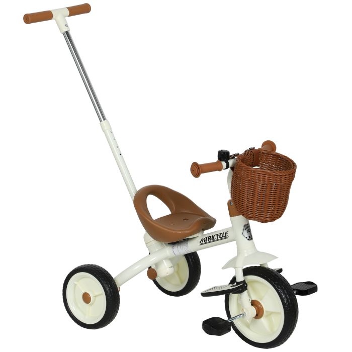 BRILON Toddler 2 In 1 Pedal Tricycle with Adjustable Handle Basket - White