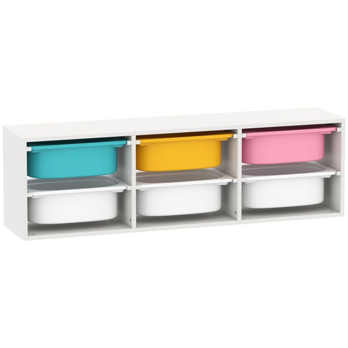 VELCRESTOR Low Height 2 Tier Storage Cabinet with 6 Removable Bins - White