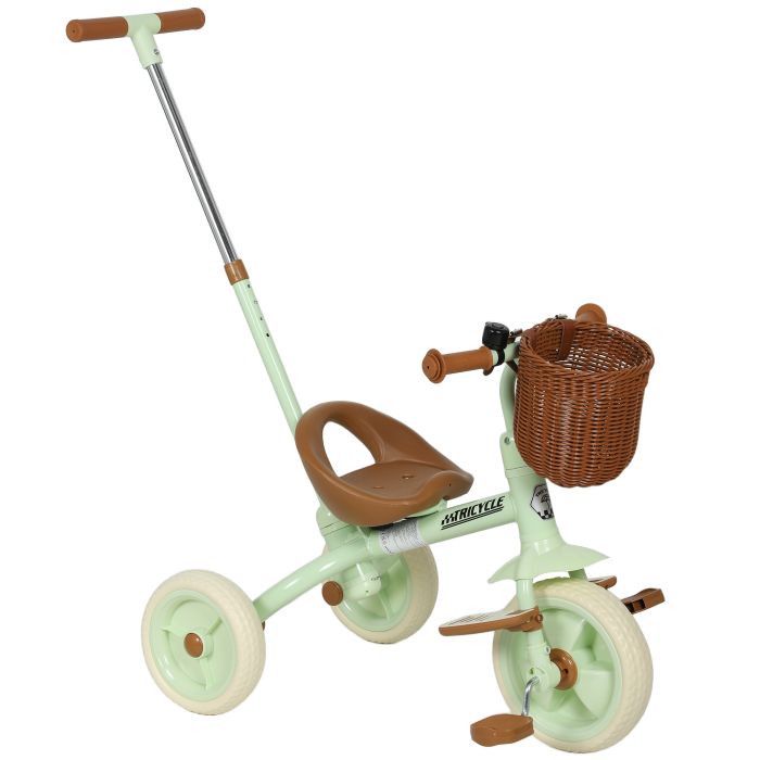 BRILON Toddler 2 In 1 Pedal Tricycle with Adjustable Handle Basket - Green
