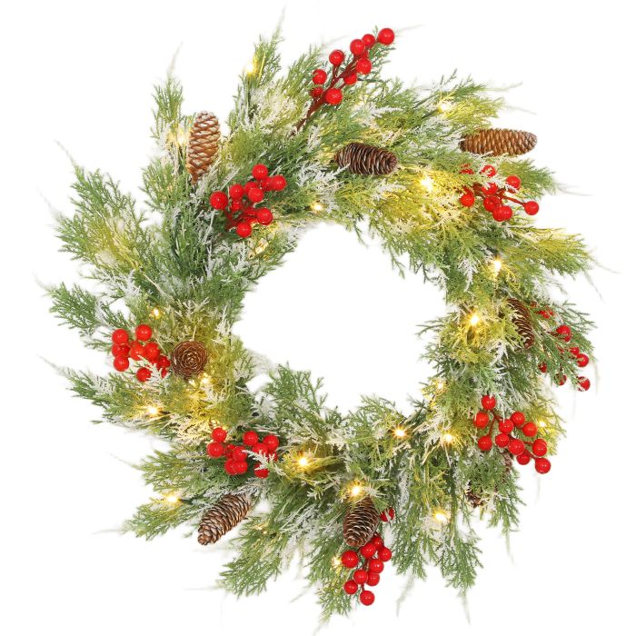 MARIX Prelit Christmas Wreath PE 60cm with LEDs and Realistic Branches - Green