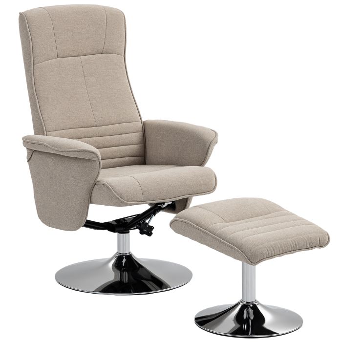 KAVRIN Velvet Recliner Swivel Chair with Storage Footstool - Beige