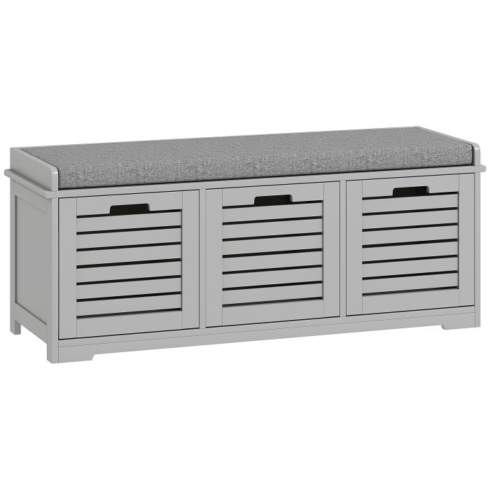 JALVIK 3 Drawer Shoe Storage Bench with Padded Cushion - Grey