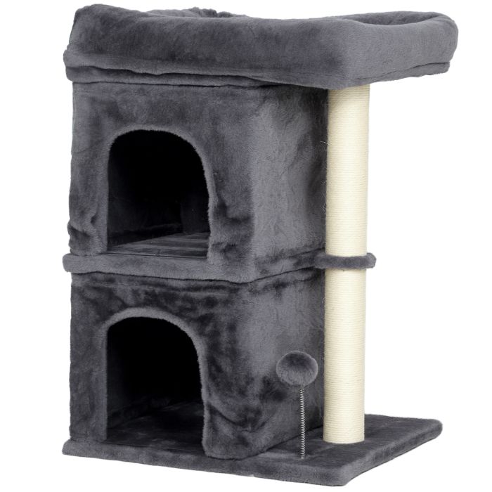 YORAL Small Cat Tree Particle Board with Top Perch and 2 Condos - Dark Grey