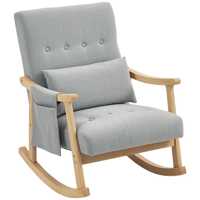 LIRON Linen Wooden Frame Rocking Armchair - Light Grey