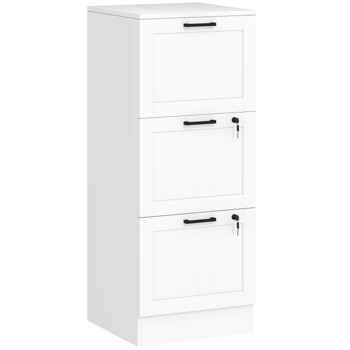 SOLVEN Filing Cabinet Wooden Office Storage 3 Drawer - White