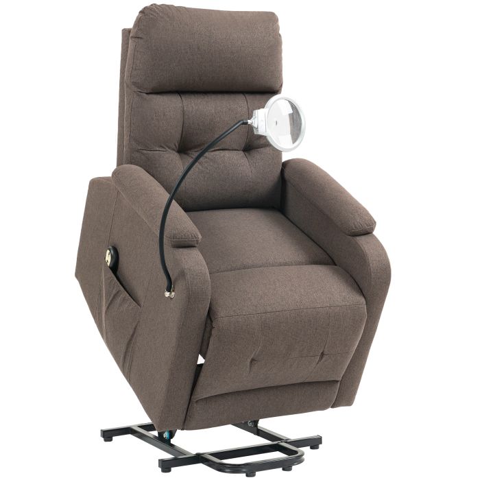 DALVIK Linen Electric Recliner Armchair with Reading Light - Brown
