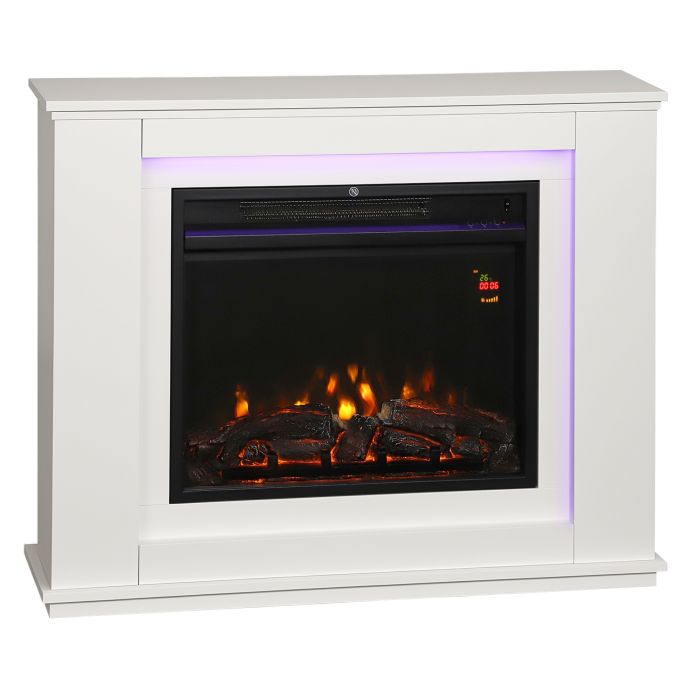 ELYRIC Electric Fireplace Wooden Realistic Flame Mantel Remote - White