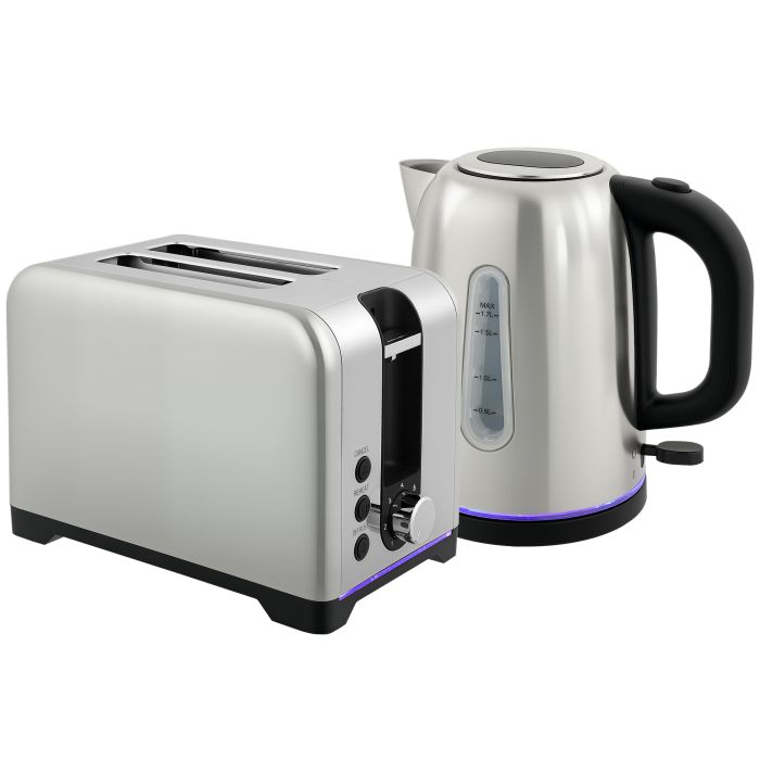 DERIAN Toaster and Kettle Set Polished Simple Style - Silver Tone