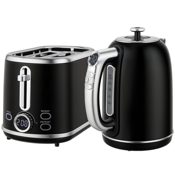 DERVAN Retro Kettle and Toaster Set Polished Finish - Black