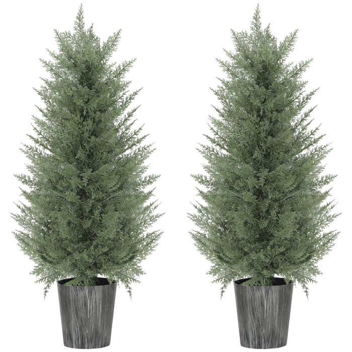 LUMIS Artificial Cypress Trees Set of 2 PE Decorative Pot Indoor Outdoor 90cm - Green