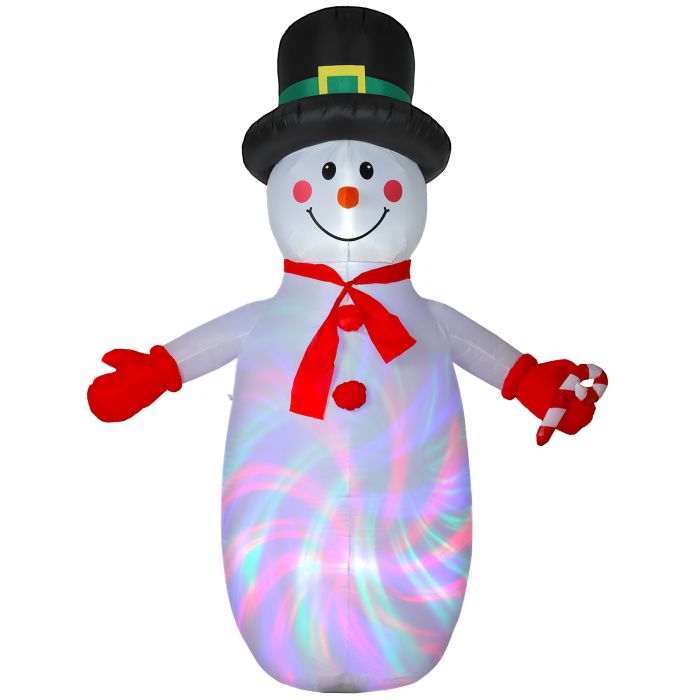 ROVIAN Inflatable Christmas Snowman Fabric with Dynamic Disco and LED Lights - White