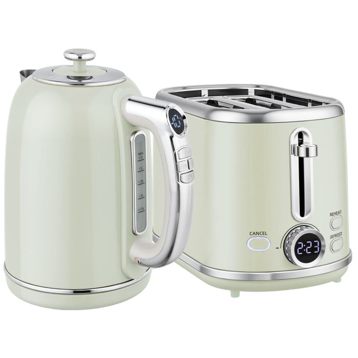 DERVAN Kettle and Toaster Set Retro Polished Style - Grey