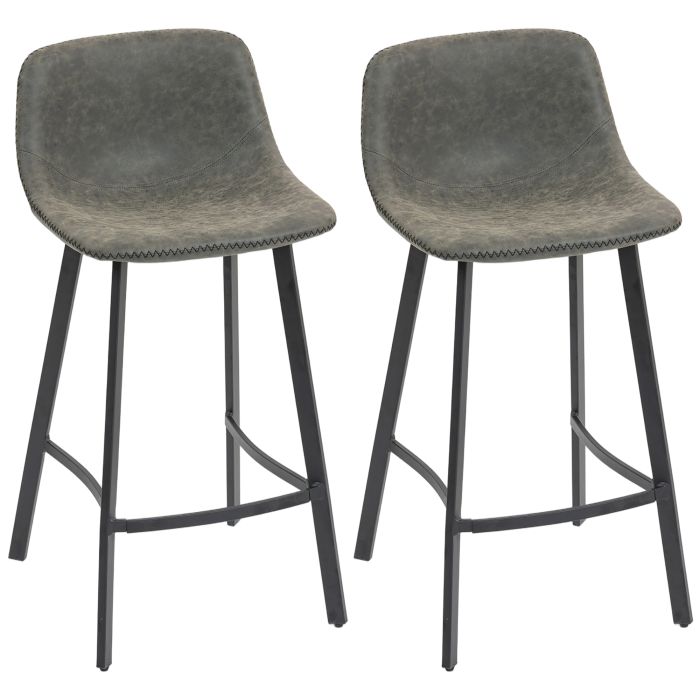 VORNIX Leather Bar Stools Set of 2 with Footrest - Grey