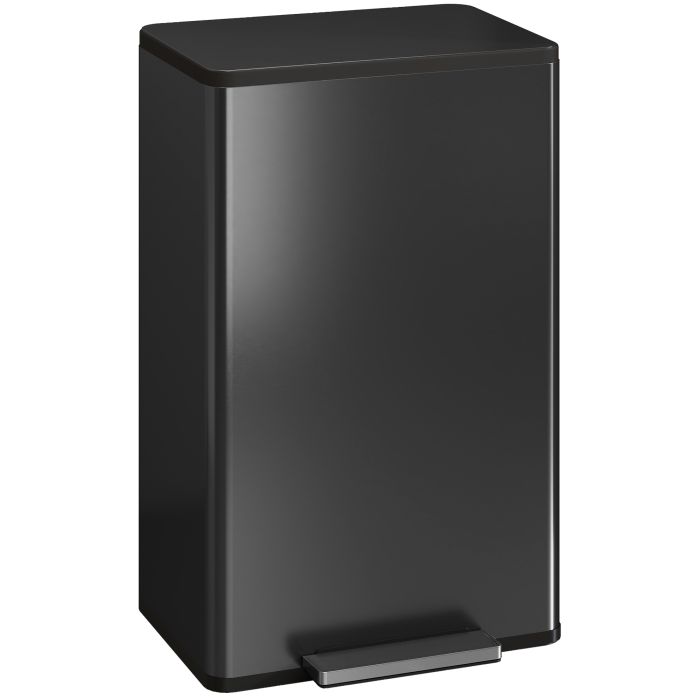 SYLVRENN 45L Rubbish Bin with Soft Close, Stay Open Lid, Removable Inner Bucket and Odor Control - Black