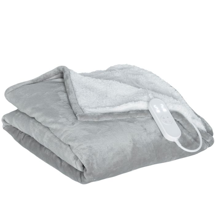BRYNVOL Heated Electric Blanket with 10 Heat Levels, 10H Timer, Machine Washable Flannel, Cotton Velvet and Overheat Protection - Grey