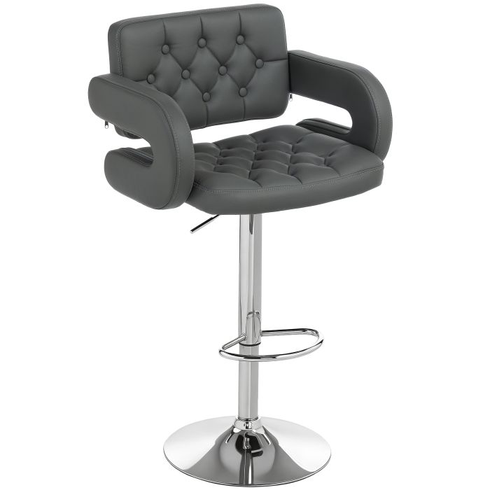 VRASTELLE Leather Bar Stool Height Adjustable with Footrest and Armrest - Grey