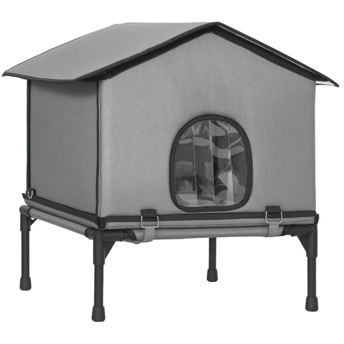 RALVARIA Outdoor Cat House Waterproof Insulated Cat Kennel with Elevated Base - Grey
