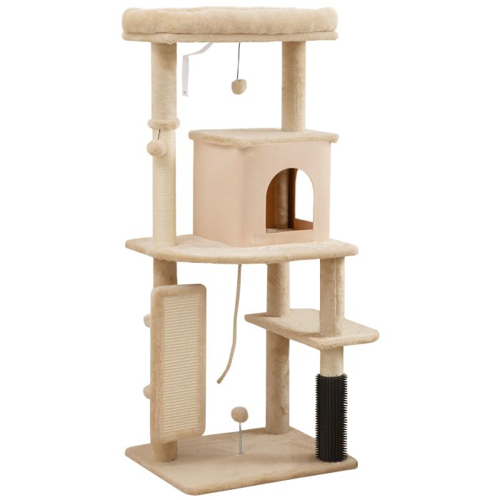 YLVAROS Cat Tree with Scratching Posts and Cat Bed 132cm - Beige