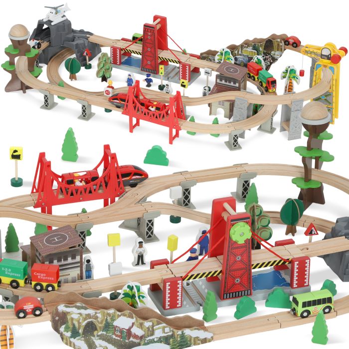 THRENSHAW 100 Piece Wooden Train Set for Kids with Track - Multicolour