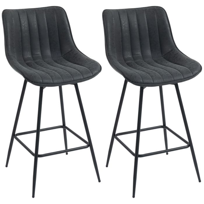 ONSLOW Leather Set of 2 Swivel Bar Stools - Black