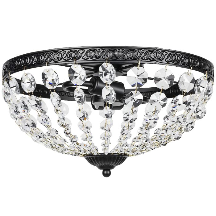 THALENYX 168 Octagonal Beads Crystal Chandelier with 2 Light Flush Mount - Black