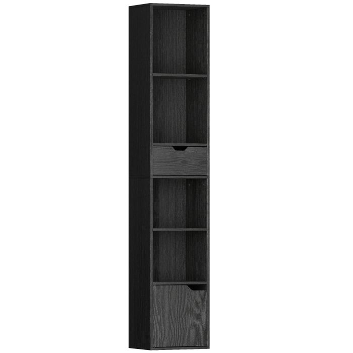 DRAXMERE 6-Tier Bookcase with 1 Drawer and Door - Black