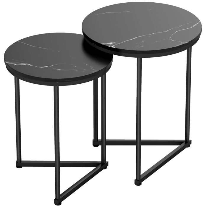 FAIRMERE Marble Effect Nesting Tables Set of 2 - Black