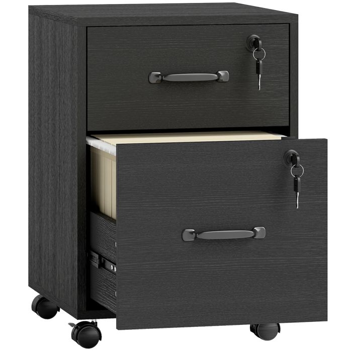 MARTON Rolling File Cabinet with 2 Drawers - Black