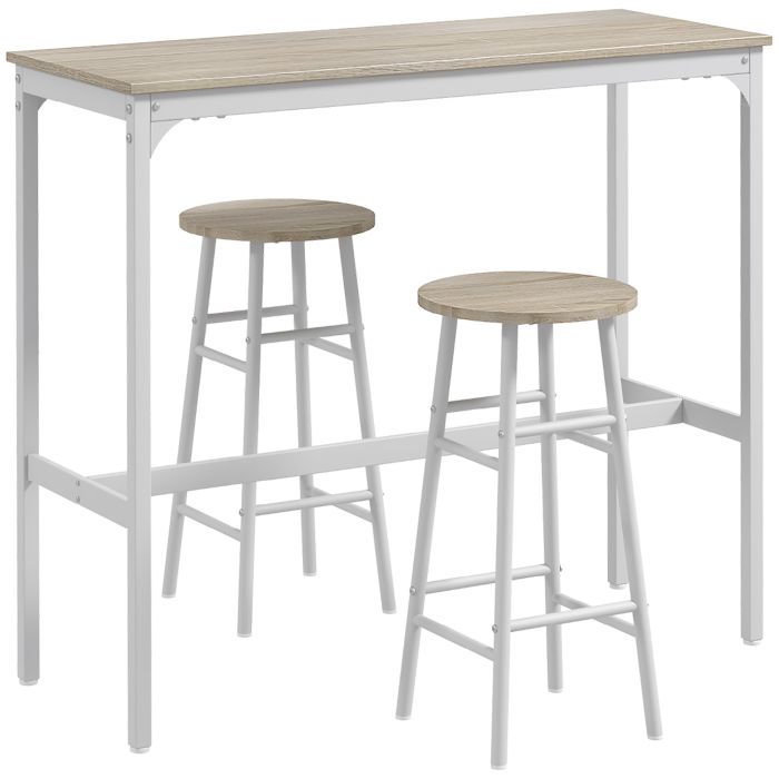 NOVION Wooden Bar Table and Stool Set - Oak