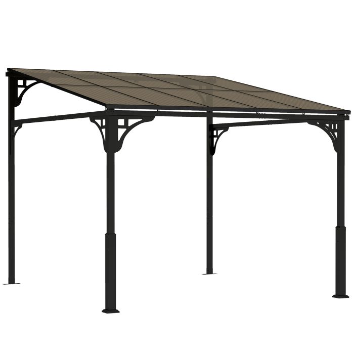Belheir Brown Metal 3x2.87m Pergola with Polycarbonate Roof - 287cm