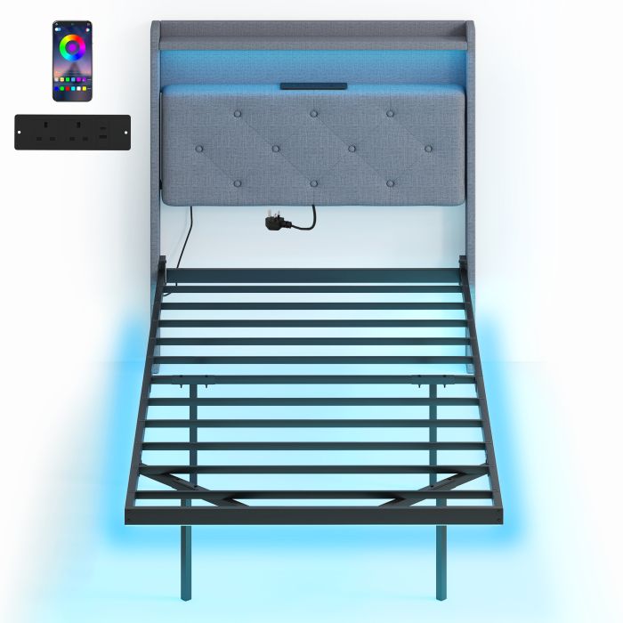 Dormere Single Metal Bedframe with LED Light - Grey
