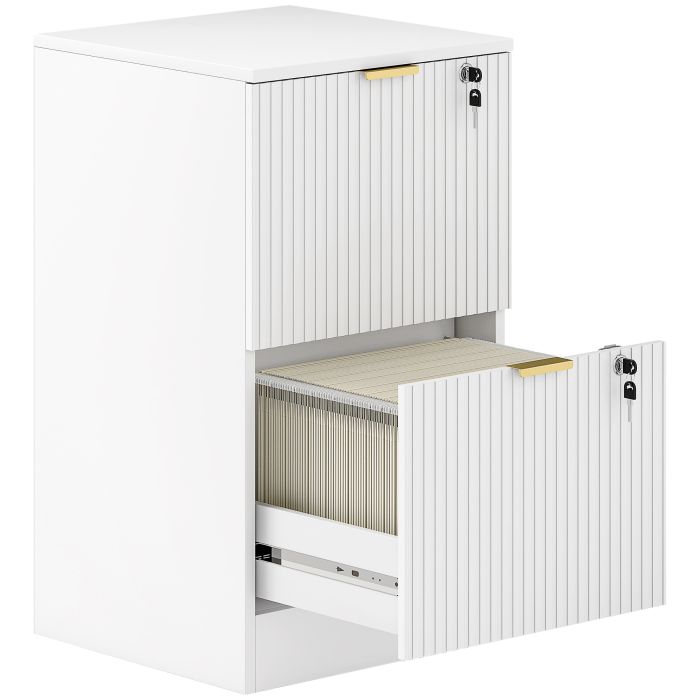 Wexlyne White MDF Filing Cabinet with 2 Lockable Drawers - 40cm