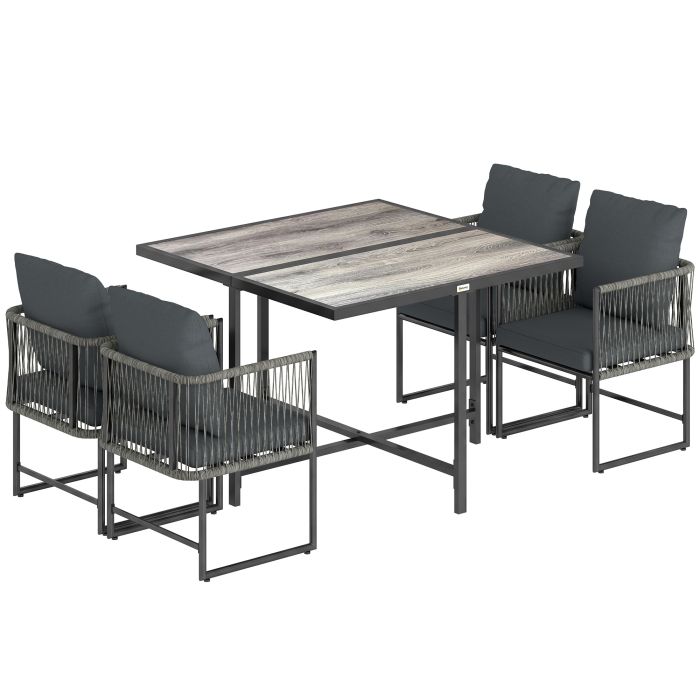 Zepcla Grey PE Rattan 4 Seater Dining Set - 108cm