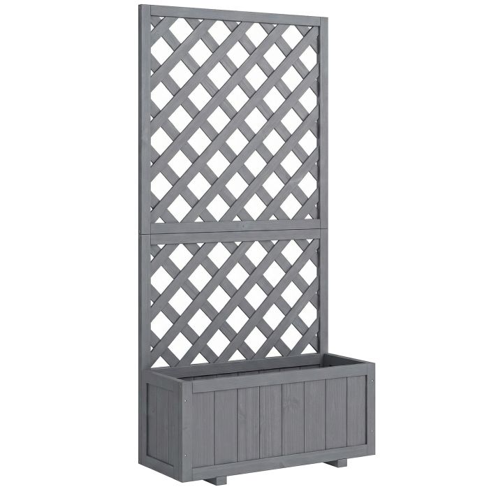 Luxhall Grey Fir Wood Planter with Trellis - 31.5cm