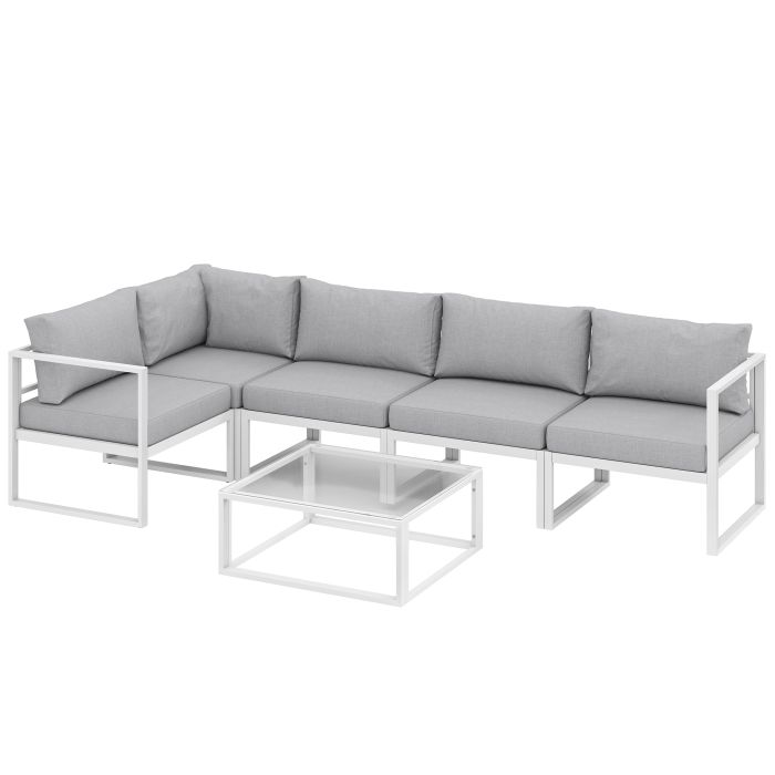 Glyhall Aluminium 5 Seater Corner Sofa Set - Grey
