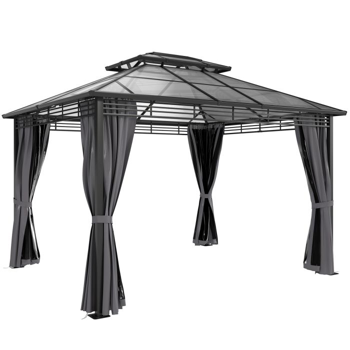 Dark Grey Aluminium 3x3.6m Hardtop Gazebo Canopy with 2 - Tier Roof - 296cm