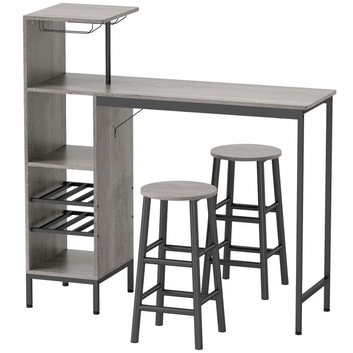 Luxen Natural Dining Table with 2 Round Stools Set - 121.5cm