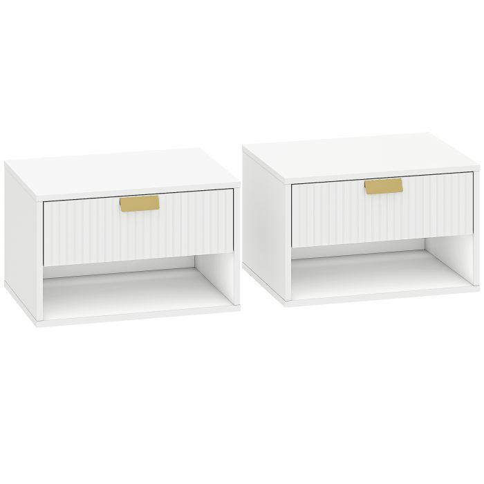 Priridg White Bedside Table Set of 2 - 40cm