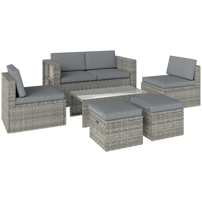 Faidene Mixed Grey PE Rattan 6 Pieces Garden Furniture Set - 135cm