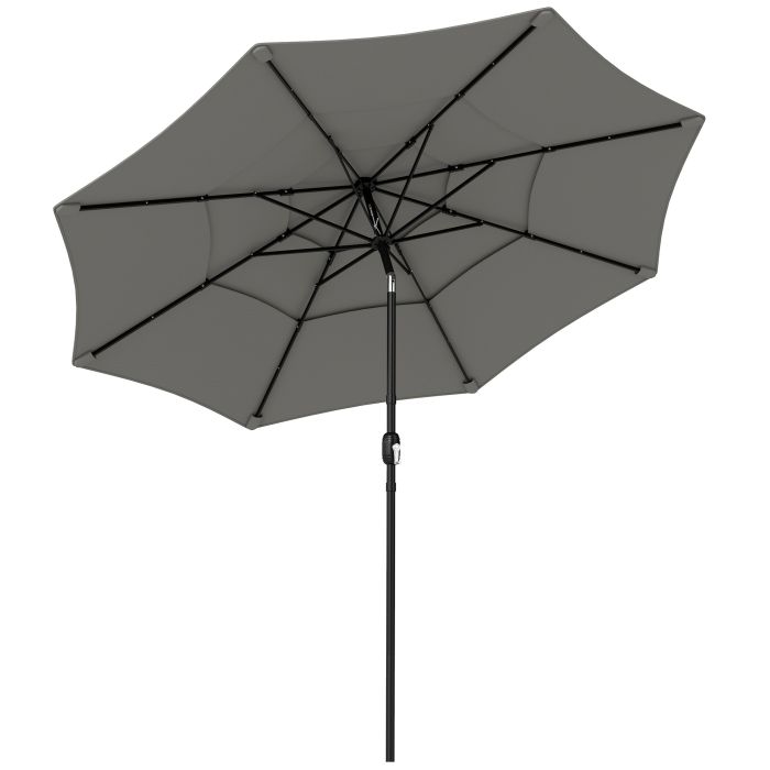 Briford Grey Metal Parasol Umbrella with 3-Tier Roof - 300cm