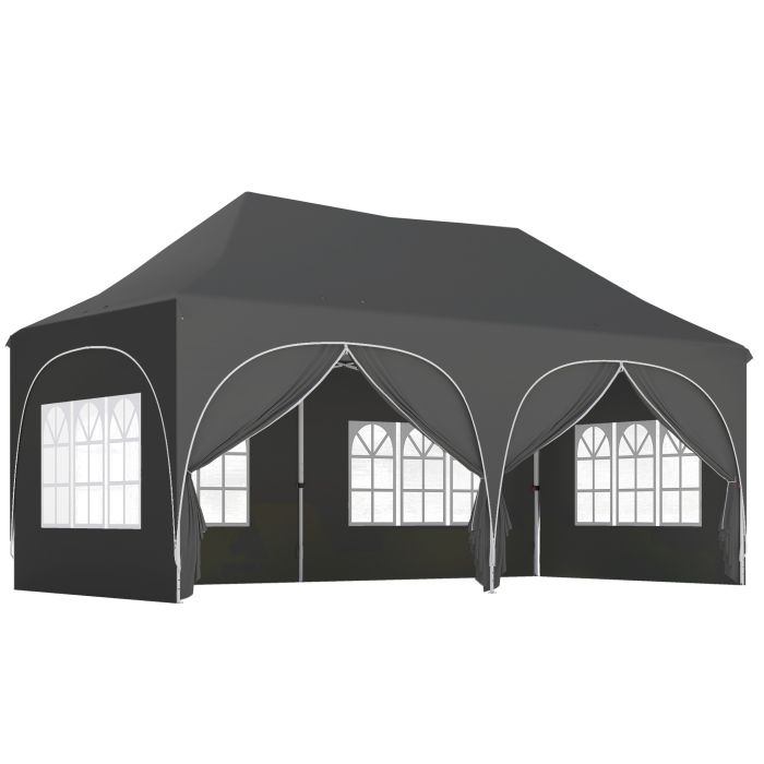 Dorcrof Dark Grey Metal 3x6m Pop Up Gazebo Shelter with Sides - 300cm