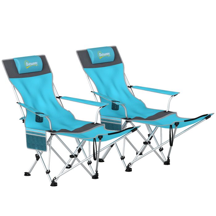 Yorton Blue Metal Reclining Folding Camping Chair Set of 2 - 48cm