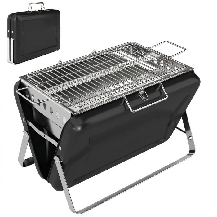 Prilyne Black Stainless Steel Barbecue Grill with Suitcase Shell - 28cm