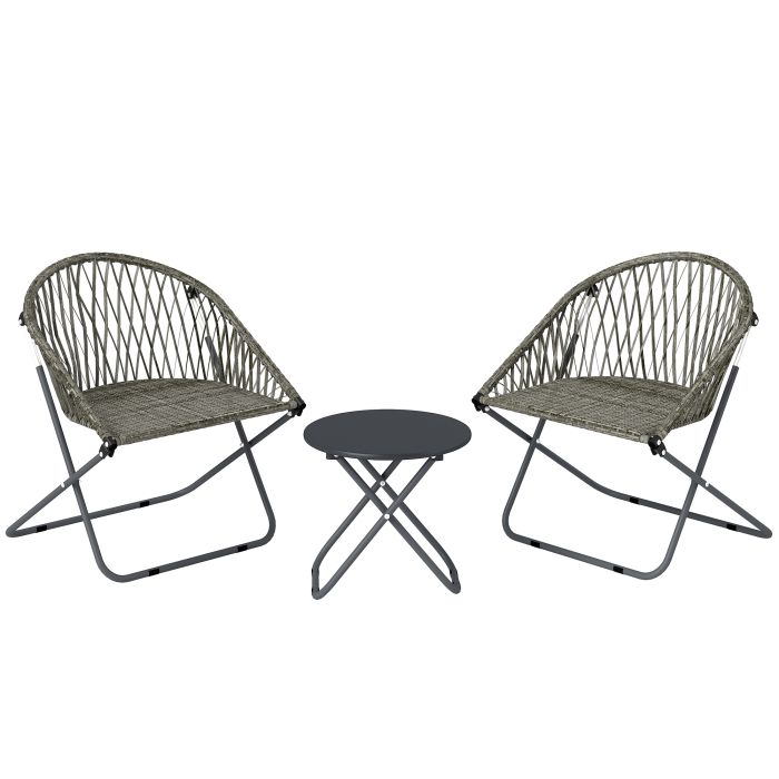 Norion Grey Rattan Table and Chair Set - 66cm