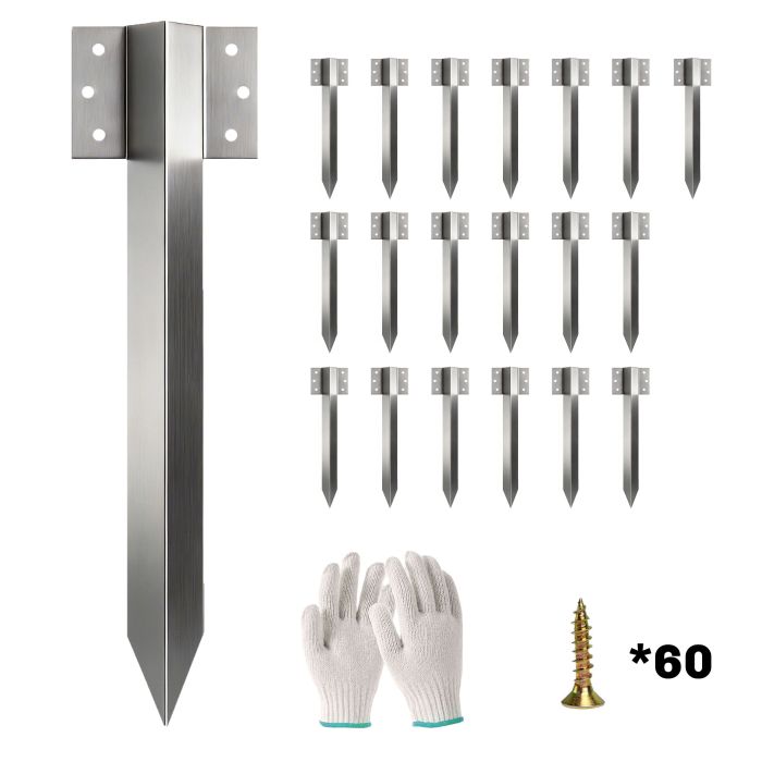 Belix Silver Steel Railway Sleeper Bracket 20 Pack Stakes with Screws and Gloves - 41cm