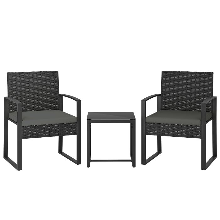 Elmmont Dark Grey PE Rattan 3 Pieces Garden Furniture Set - 55cm