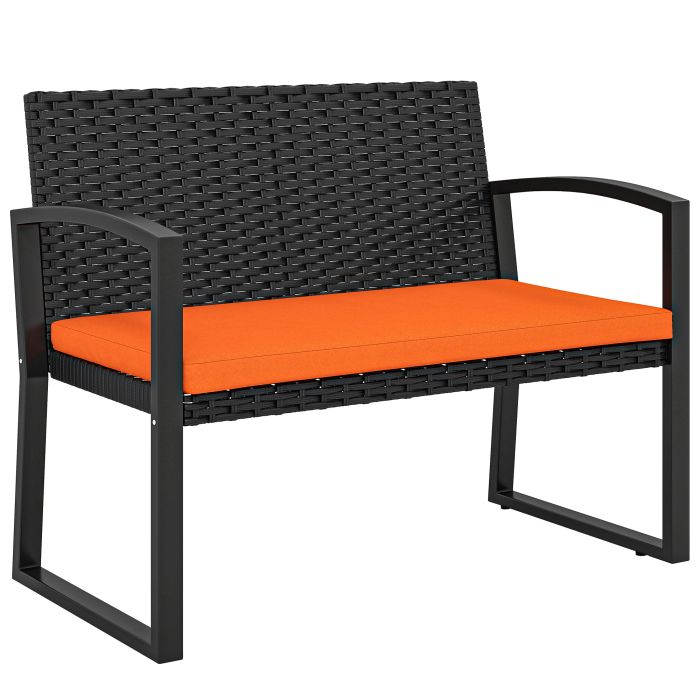 Marwick Orange PE Rattan Garden Bench - 103cm