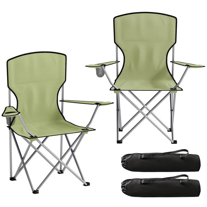 Wexwold Army Green Metal Folding Camping Chair Set of 2 - 88cm