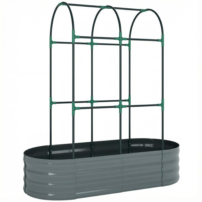 ELMHEIR 4 x 2 x 4.6ft Galvanised Raised Garden Bed with Arched Trellis and Open Base - Dark Grey